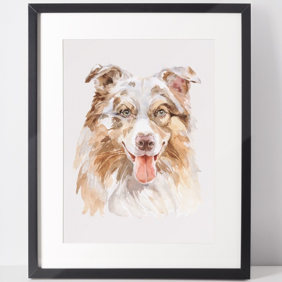 Other - Watercolor Australian Shepherd Dog Wall Art Illustration Print Poster Unframed